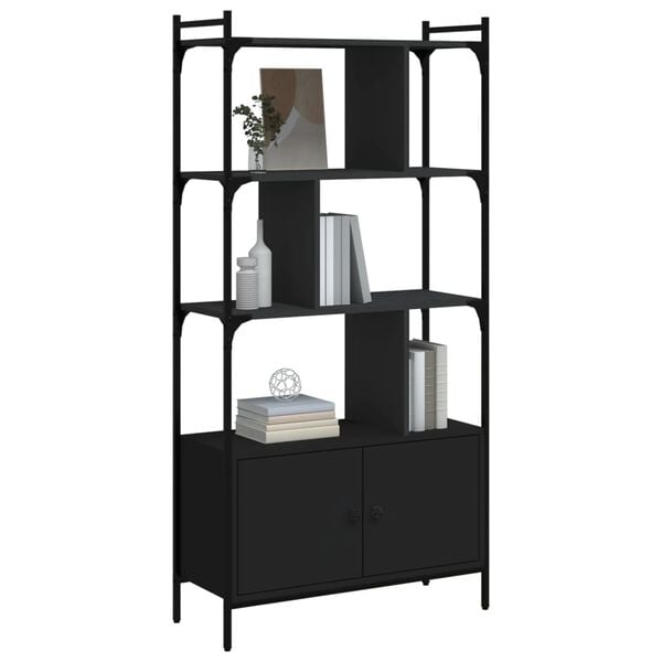 vidaXL B&uuml;cherregal mit T&uuml;ren Schwarz 76,5x30x154,5 cm Holzwerkstoff