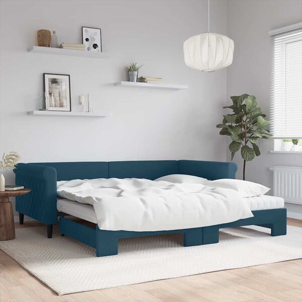 vidaXL Tagesbett Ausziehbar mit Matratzen Blau 100x200 cm Samt