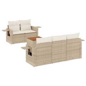 vidaXL 6-tlg. Garten-Sofagarnitur mit Kissen Beige Poly Rattan