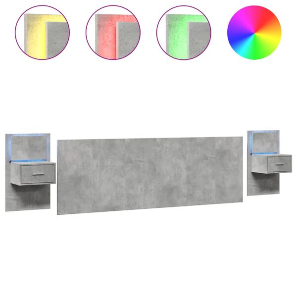 vidaXL Kopfteil mit Nachttischen Betongrau 240 cm Holzwerkstoff