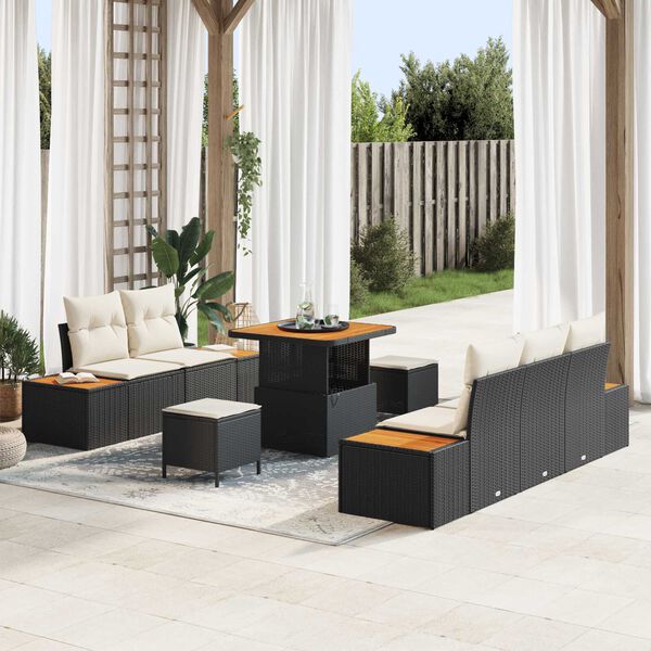 vidaXL Garten-Sofa-Set mit Kissen mit Speicher 8 pcs Schwarz und Creme
