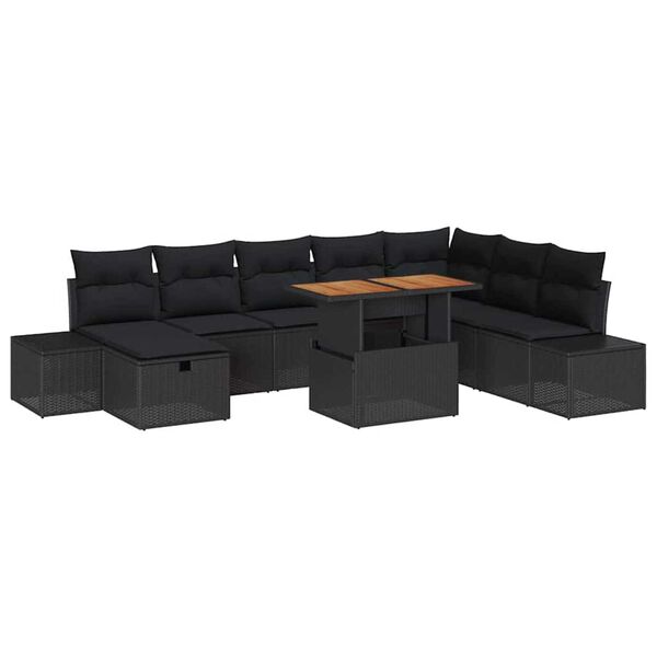 vidaXL Garten-Sofa-Set mit Speicher 9 pcs Schwarz Poly Rattan