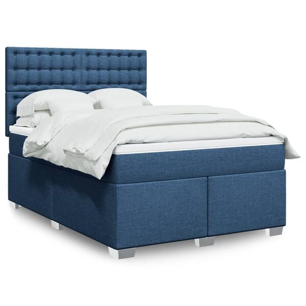 vidaXL Boxspringbett mit Matratze Blau 140x200 cm Stoff
