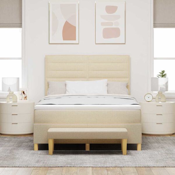 vidaXL Boxspringbett mit Matratze Creme 140 x 200 cm Stoff