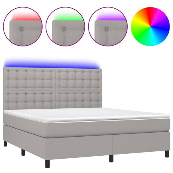 vidaXL Boxspringbett mit Matratze & LED Hellgrau 160x200 cm Stoff