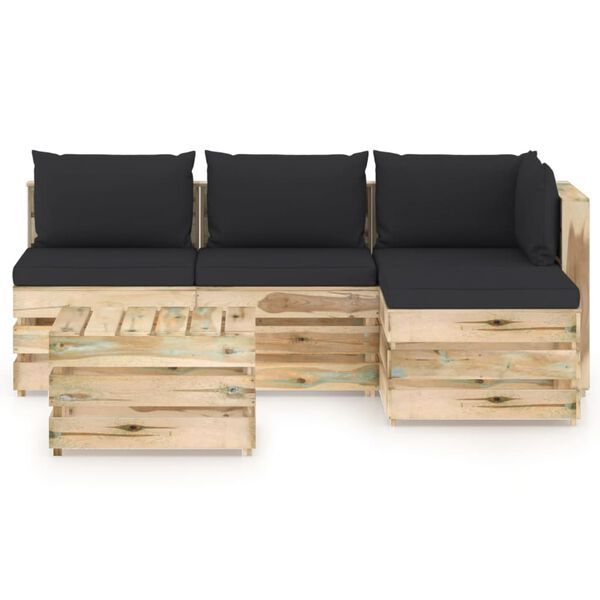 vidaXL 5-tlg. Garten-Lounge-Set mit Kissen Gr&uuml;n Impr&auml;gniertes Holz