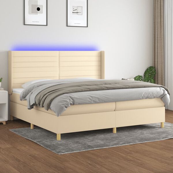 vidaXL Boxspringbett mit Matratze & LED Creme 200x200 cm Stoff