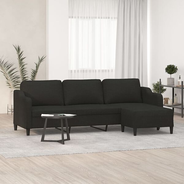 vidaXL 3-Sitzer-Sofa mit Hocker Schwarz 210 cm Stoff
