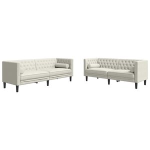 vidaXL 2-tlg. Chesterfield-Sofa-Set mit Nackenrollen Creme Samt