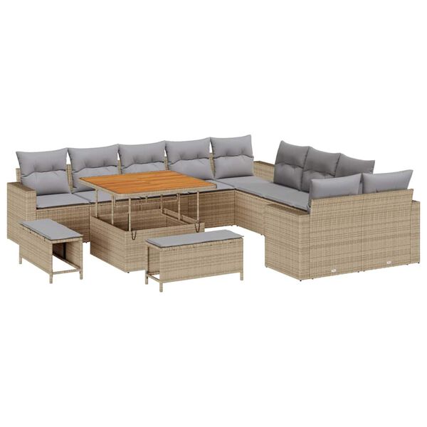 vidaXL Gartensofa-set mit Kissen 17 pcs Beige und Hellgrau Poly-Rattan