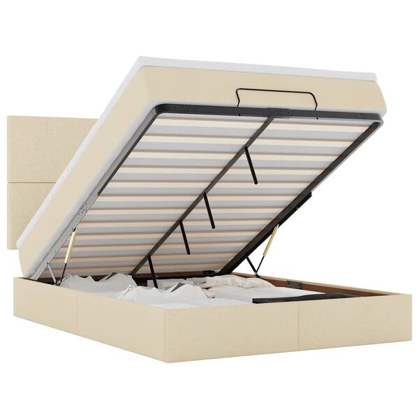 vidaXL Ottoman-Bett mit Matratze & LEDs Creme 140x200 cm Stoff