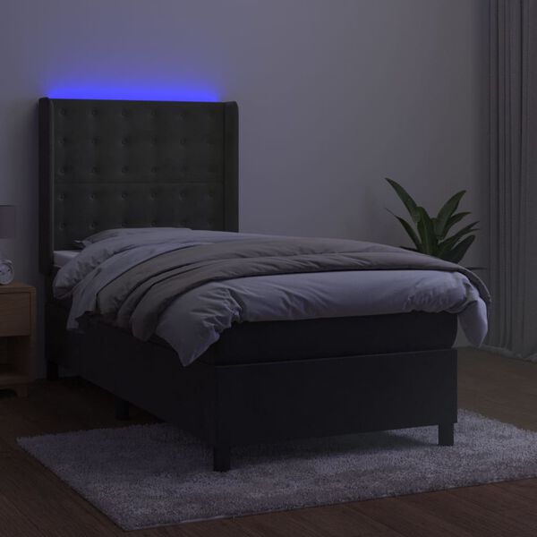 vidaXL Boxspringbett mit Matratze & LED Dunkelgrau 100x200 cm Samt