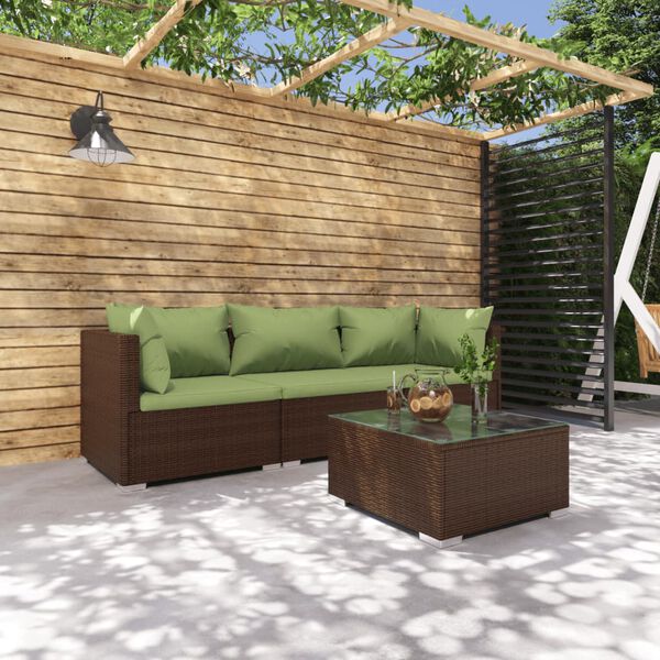 vidaXL 4-tlg. Garten-Lounge-Set mit Auflagen Poly Rattan Braun