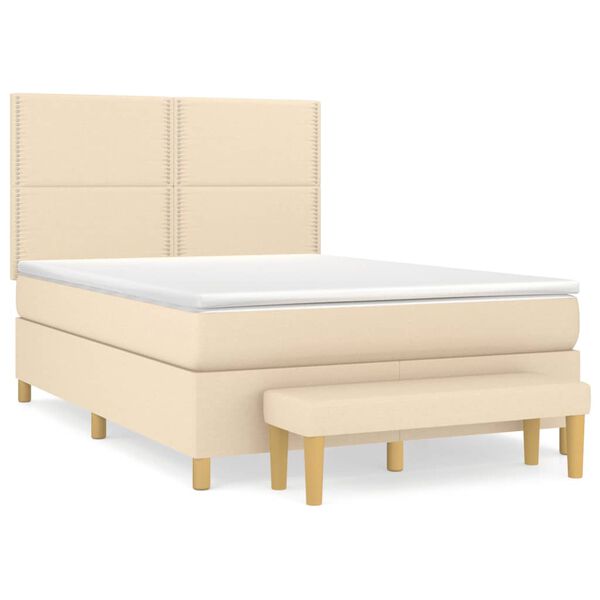vidaXL Boxspringbett mit Matratze Creme 140x190 cm Stoff