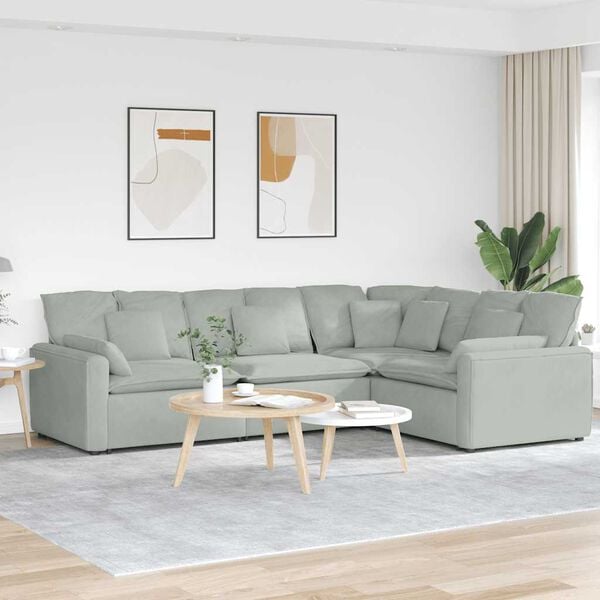 vidaXL Modulares Sofa mit Kissen Samt Hellgrau