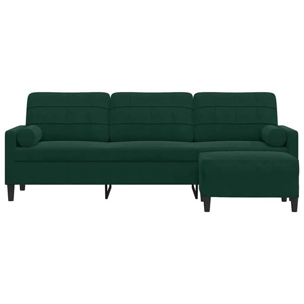 vidaXL 3-Sitzer-Sofa mit Hocker Dunkelgrün 210 cm Samt