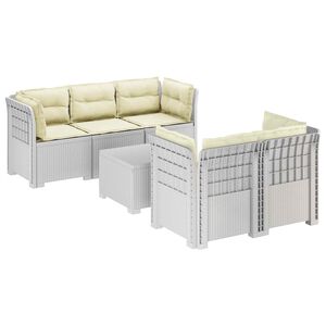 vidaXL 5-Sitzer Gartensofa mit Kissen Rattan-Look PP Wei&szlig;