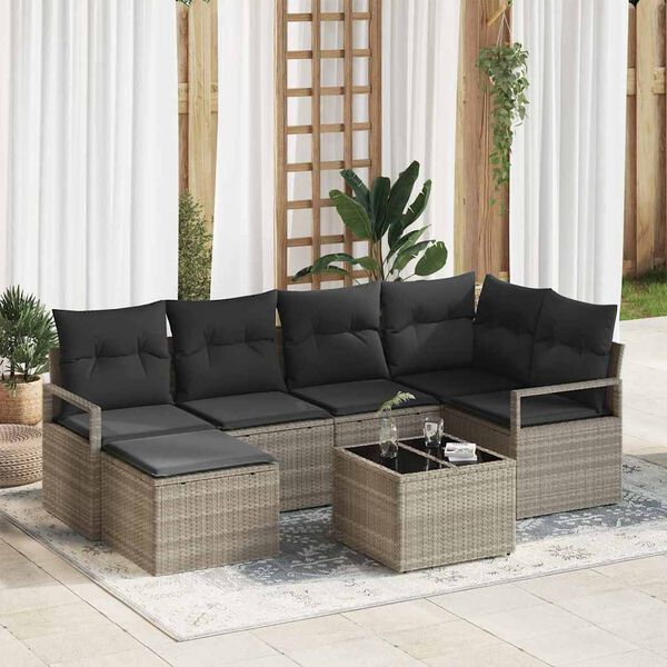 vidaXL Sofa Set 7 pcs Hellgrau Poly-Rattan