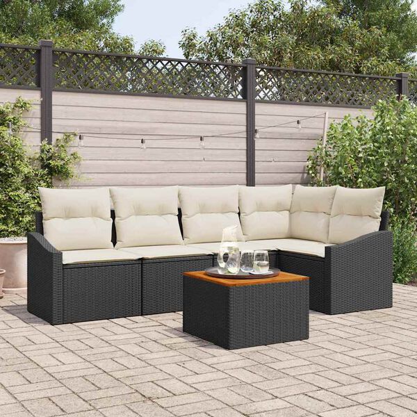 vidaXL Gartensofa-set mit Kissen 6 pcs Schwarz Poly-Rattan