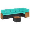 vidaXL 7-teiliges Gartensofa-Set mit Kissen, schwarzes Polyrattan
