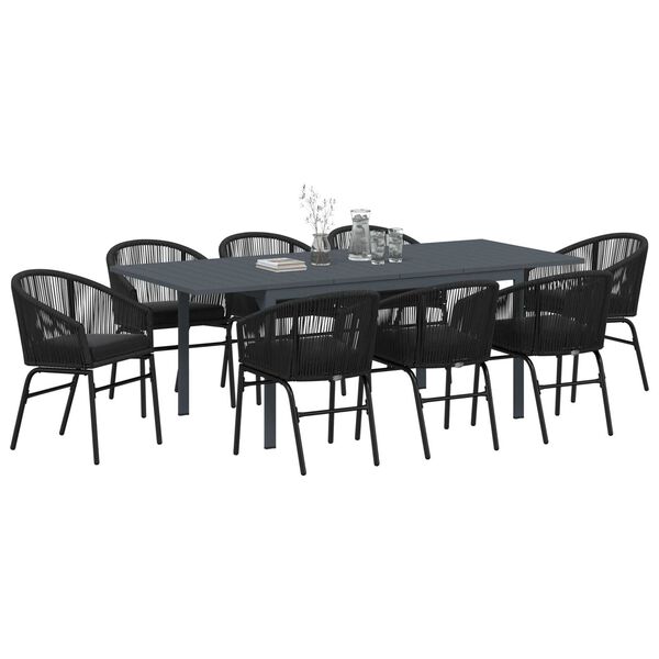 vidaXL Garten Essgruppe 9 pcs Schwarz Poly Rattan