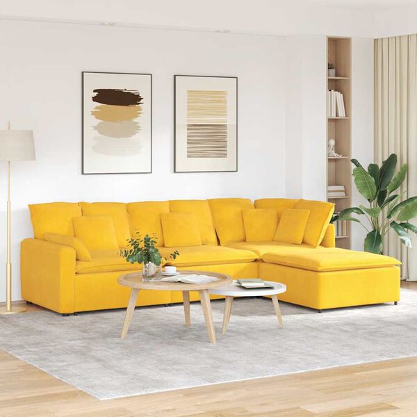 vidaXL Modulares Sofa mit Fußhocker Kissen Cordstoff Hellgelb