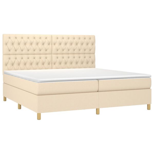vidaXL Boxspringbett mit Matratze & LED Creme 200x200 cm Stoff
