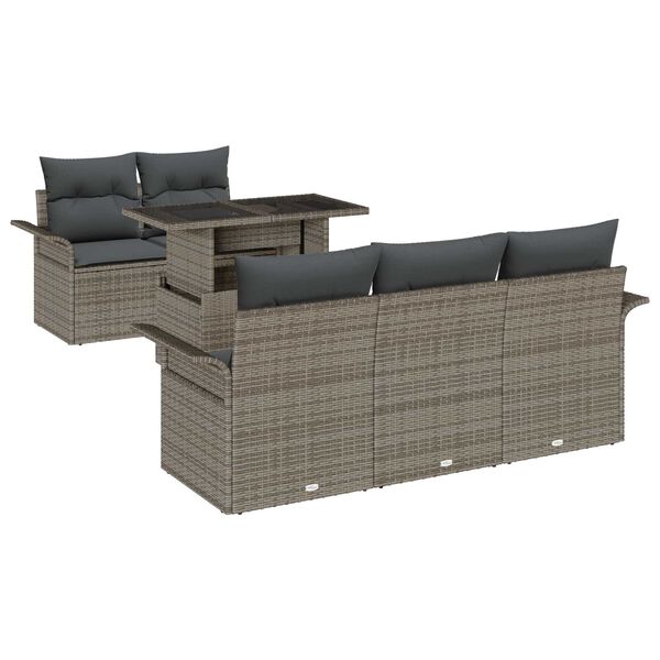 vidaXL Gartensofa-set mit Kissen 6 pcs Grau Poly-Rattan