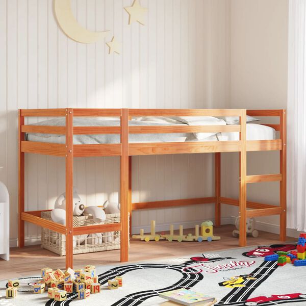 vidaXL Kinderhochbett mit Leiter Wachsbraun 90x200cm Massivholz Kiefer