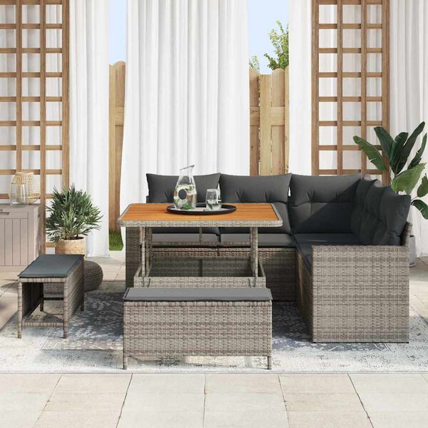 vidaXL Garten-Sofa-Set mit Kissen mit Speicher 8 pcs Grau