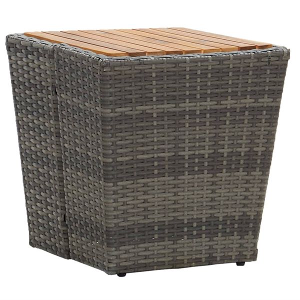 vidaXL Beistelltisch Grau 41,5×41,5×43 cm Poly Rattan & Massivholz