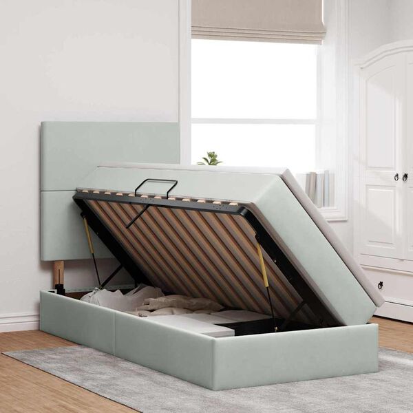 vidaXL Bett mit Stauraum und LED mit LED Hellgrau 90 x 190 cm Samt