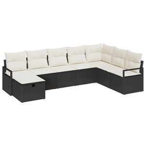 vidaXL Sofa Set mit Kissen 8 pcs Schwarz und Creme Poly-Rattan
