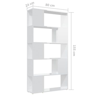 vidaXL Bücherregal Raumteiler Hochglanz-Weiß 80x24x155cm Holzwerkstoff