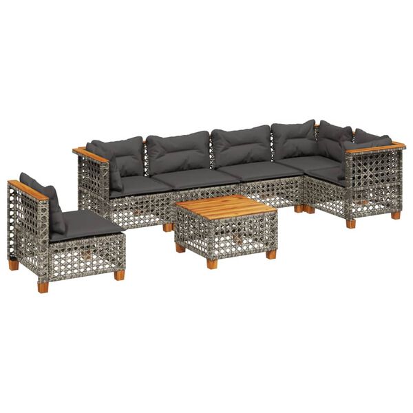 vidaXL 7-tlg. Garten-Sofagarnitur mit Kissen Grau Poly Rattan