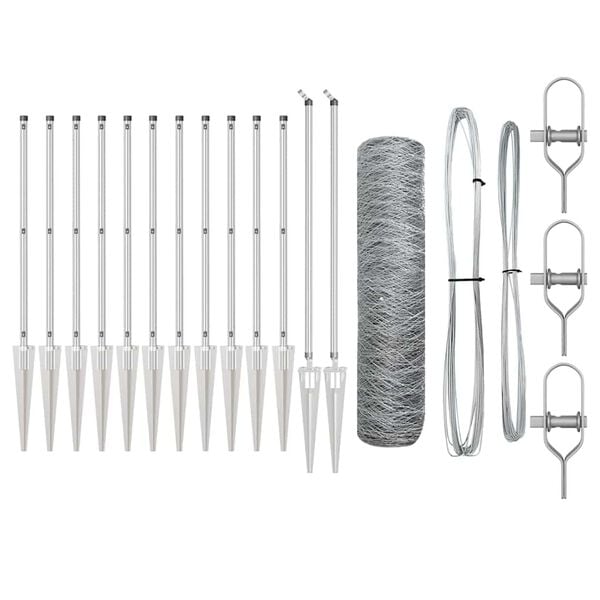 vidaXL Zaun mit Pfosten Silber 0,8 x 25 m PVC-beschichteter Stahl