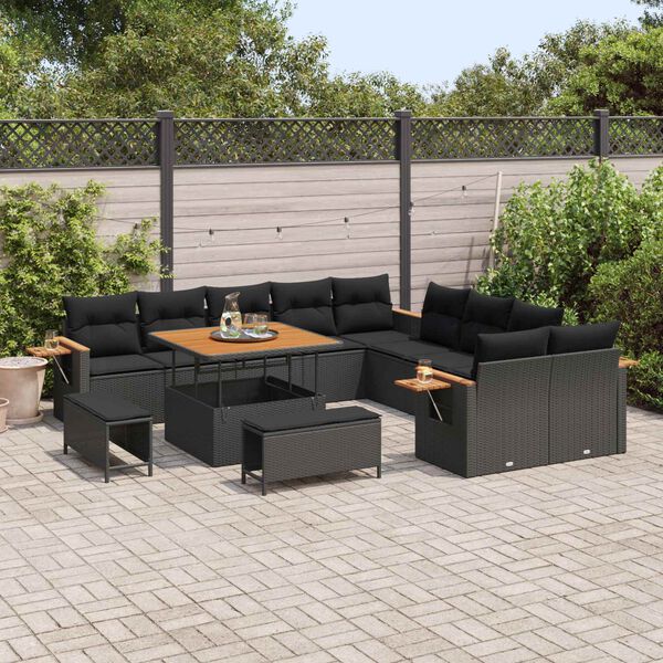 vidaXL Gartensofa-set mit Kissen 17 pcs Schwarz Poly-Rattan