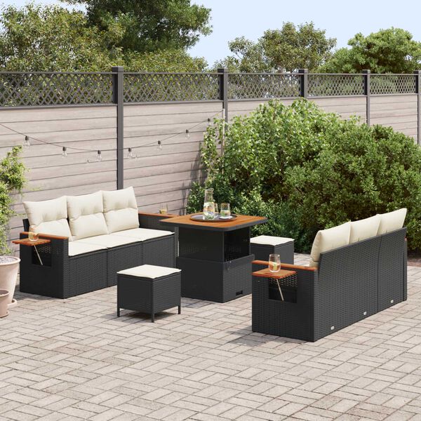 vidaXL Gartensofa-set mit Kissen 11 pcs Schwarz und Creme Poly-Rattan