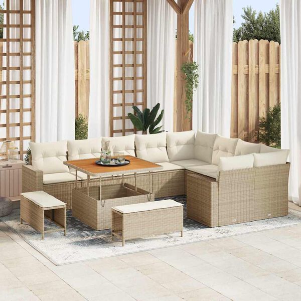 vidaXL Gartensofa-set 12 pcs Beige Poly-Rattan