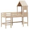 vidaXL Hochbett mit Leiter und Dach 90x190 cm Massivholz Kiefer