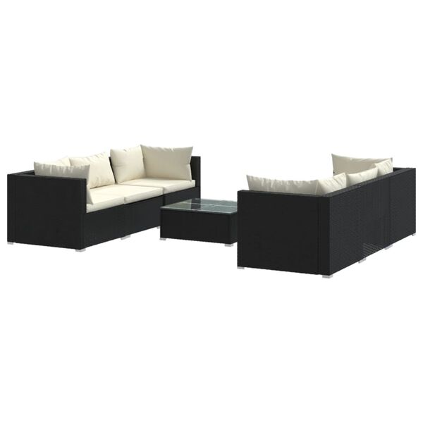 vidaXL 7-tlg. Garten-Lounge-Set mit Auflagen Poly Rattan Schwarz