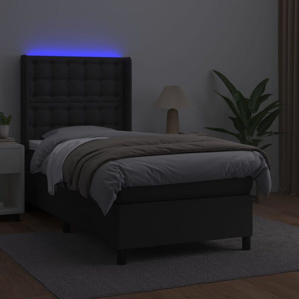 vidaXL Boxspringbett mit Matratze & LED Schwarz 100x200 cm Kunstleder