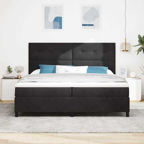 vidaXL LED Boxspringbett mit Matratze Schwarz 200 x 200 cm Samt