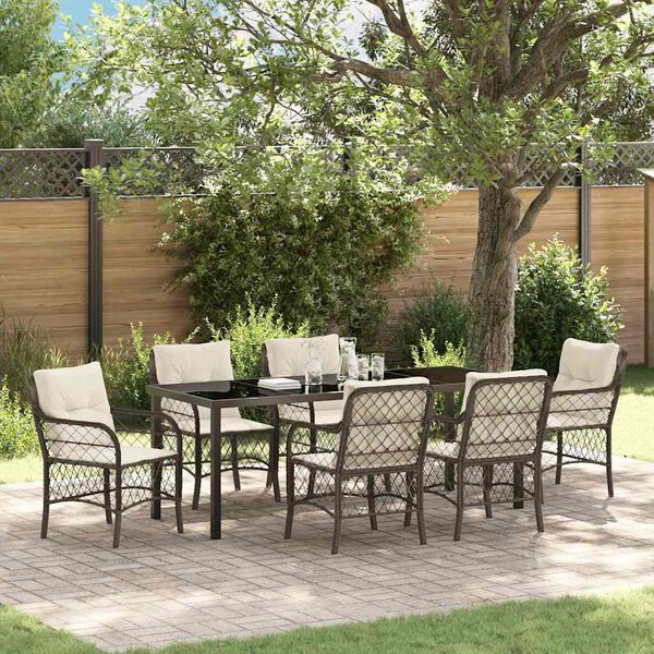 vidaXL Garten Essgruppe mit Kissen 7 pcs Braun Poly-Rattan