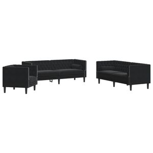 vidaXL 3-tlg. Chesterfield-Sofa-Set mit Nackenrollen Schwarz Samt