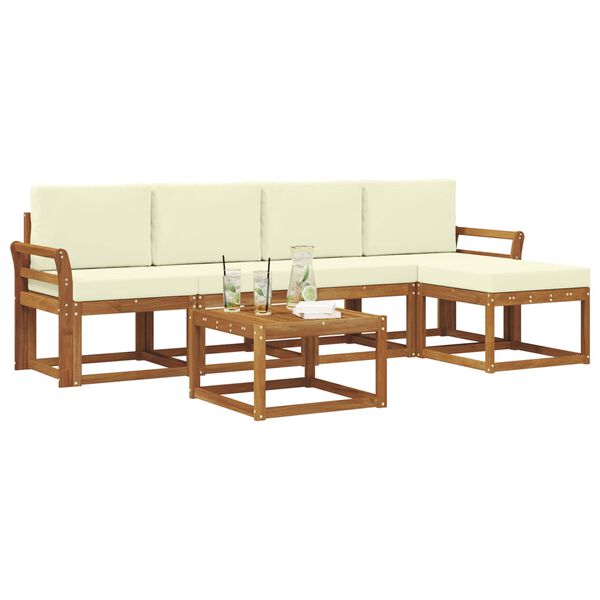 vidaXL Outdoor-Sofagarnitur 6 pcs Natur und Creme Massivholz Akazie