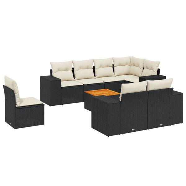 vidaXL 9-tlg. Garten-Sofagarnitur mit Kissen Schwarz Poly Rattan