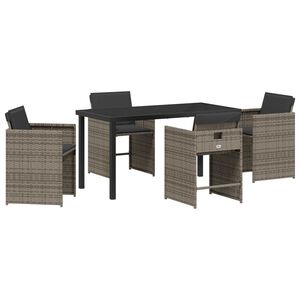 vidaXL Garten Essgruppe mit Kissen 5 pcs Grau Poly-Rattan
