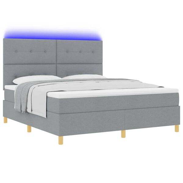 vidaXL LED Boxspringbett mit Matratze Hellgrau 180 x 200 cm Stoff