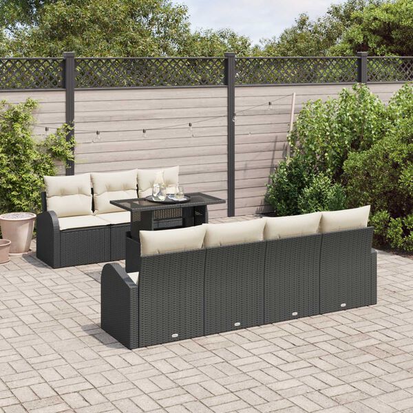 vidaXL Gartensofa-set mit Kissen 8 pcs Schwarz Poly-Rattan